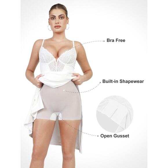 POPILUSH Shapewear Lace V Neck Side Slit Slimming Maxi Slip Dress Large White - Picture 5 of 14